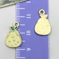 DIY yellow pear enamel charm with gold-plated textured back and metal ring for jewelry - Pear Style (24400)