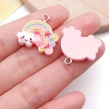 Pendentif en résine arc-en-ciel et nuage souriant avec étoiles roses pour bijoux DIY - Rose