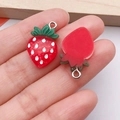 Miniature resin strawberry charm with silver ring for DIY jewelry and keychains - Red Resin Strawberry (17060)