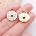Pink and white donut enamel alloy charm for DIY jewelry making with gold-tone back - Pink Donut Style