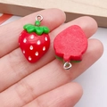 Realistic resin strawberry charms with silver rings for DIY jewelry and keychains - Red Resin Strawberry (17064)