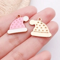 Ciondoli cappello di Natale in smalto rosa e oro per creazione di gioielli fai da te - Stile Cappello di Natale Rosa (24815)