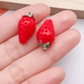 Pair of red resin strawberry charms with metal loops for DIY jewelry making - Red 3D Small Strawberry (17067)