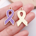 Pink ribbon charm pendant in gold finish with purple enamel for DIY jewelry making - Large Purple Bowknot Ribbon Charm (24860)