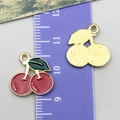 Red cherry enamel charm for DIY jewelry making with gold-tone back and 2.2cm size measurement - Cherry Style (24411)