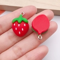 DIY strawberry resin charm pendant with green leaves and silver metal ring for keychains - Red Resin Strawberry (17071)