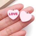 Light pink resin heart charm with red LOVE letter print and silver ring for DIY jewelry - LOVE Letter Heart Shape (19x19mm) / Pink
