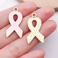 Pink ribbon alloy charm pendant with gold plating and textured back for DIY jewelry - Large Pink Bowknot Ribbon Charm (24861)