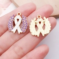 Pink ribbon heart charm in alloy with purple laurel border for DIY jewelry making - Purple Garland Bowknot Ribbon Charm (24862)