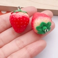 Realistic resin strawberry pendant charms with red gradient and silver metal loops - Large Red 3D Strawberry (19696)