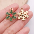 Colgante copo de nieve esmaltado verde con strass rojo y acabado dorado para DIY - Copo De Nieve De Navidad Verde Con Diamantes