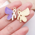 DIY purple enamel butterfly ribbon charm in alloy with golden finish for jewelry making - Purple Bowknot Ribbon Charm (24864)