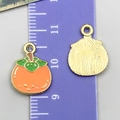 Orange persimmon alloy charms with green leaves and golden back for DIY jewelry making - Persimmon Style (24415)