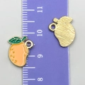 Vibrant mango fruit charm in orange and green enamel with golden metal textured back - Mango Style (24416)