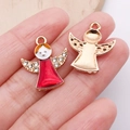 Colgante ángel de Navidad esmaltado rojo con diamantes para bisutería hecha a mano - Ángel de Navidad Rojo