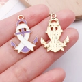 Anchor shape alloy pendant with purple enamel cross and textured gold back for DIY jewelry - White Anchor Bowknot Ribbon Charm (24866)