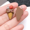 Detail of DIY strawberry ice cream resin charms for keychains with waffle cone texture - Coffee Brown Strawberry Cone (24547)