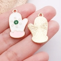 Pink and white enamel Santa Claus glove charms with snowflake patterns for DIY jewelry - Pink Christmas Snowflake Glove