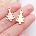 Pink enamel Christmas tree charm with gold plating and star detail for DIY jewelry - Pink Christmas Tree Style