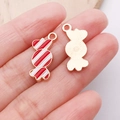 Colgante de caramelo para joyería DIY con rayas de esmalte rojo y blanco y reverso dorado - Caramelo Rojo Blanco