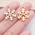 Pink and white enamel snowflake pendant charms with central rhinestone for DIY jewelry - White Christmas Snowflake Style (24968)