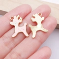 Pink reindeer enamel charm with gold texture for DIY bracelet jewelry making - Pink Christmas Elk Style (24973)