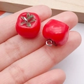 Set of two realistic red tomato resin pendants with green leaves and silver rings - Red Resin Tomato (23886)