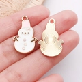 Pink and white enamel snowman charm with gold metal back for DIY jewelry making - Pink Snowman Style