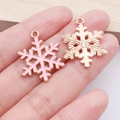 Pink enamel and gold snowflake charms for DIY jewelry making and bracelet accessories - Pink Christmas Snowflake Slice Style (24974)