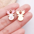 Pink and white enamel reindeer charm pendants for DIY Christmas jewelry making - Pink Small Reindeer