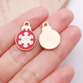 Colgante de copo de nieve navideño en esmalte rojo y dorado para joyería DIY - Round Christmas Snowflake