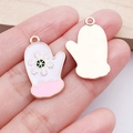 Pink and white enamel Christmas glove charms with gold snowflake for DIY jewelry making - Pink Christmas Snowflake Glove Style (24976)