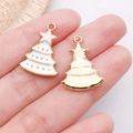 Pink and white Christmas tree alloy pendant with gold plating and white enamel drip for DIY crafts - Star Christmas Tree Style