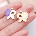 DIY heart and ribbon enamel pendant charms in purple and white with golden finish - Purple Balloon Bowknot Ribbon Charm (24872)