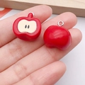 Red resin apple pendant keychain charm with realistic interior flesh and metal ring detail - Red 3D Apple (24385)