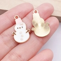 Pink and white enamel snowman pendant charm with a polished light gold alloy finish - Pink Christmas Snowman Style (24979)