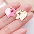 Pink heart ribbon enamel charms with golden texture back for DIY jewelry making - Pink Balloon Bowknot Ribbon Charm (24873)