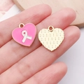 Pink heart charm with white ribbon symbol for breast cancer awareness jewelry DIY - Pink Heart Bowknot Ribbon Charm (24875)