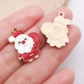 Colgante de Papá Noel en aleación esmaltada para joyería DIY con reverso metálico dorado - Rojo Blanco Papá Noel