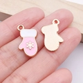 Pink and white enamel Christmas glove charms with gold snowflake for DIY jewelry making - Pink Christmas Snowflake Mittens Style (25466)