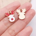 Colgantes navideños de reno en esmalte rojo y blanco con acabado de metal dorado DIY - Cabeza de Reno de Navidad Blanca