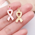 Pink enamel heart ribbon charm with gold trim for DIY jewelry making - Pink Heart Bowknot Ribbon Charm (24877)
