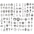 Set of assorted vintage silver alloy charms with tree, leaf and heart shapes for DIY jewelry - 100 Styles Antique Silver Set