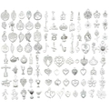 Variety of vintage silver charms including tree of life, hearts, and musical instruments - 100 Styles Bright Silver Set