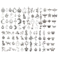 Variety set of vintage silver alloy charms for DIY necklaces featuring animal and sun shapes - 100 Styles Antique Silver Set