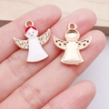 Pink and white enamel angel pendant charm with small rhinestones for DIY jewelry - White Christmas Angel Style (12519)