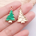 Kerstboom hangers van legering met groene oliedruppel en gouden golven voor DIY sieraden - Groene Kerstboom (12510)