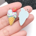 Light blue resin ice cream cone pendant with strawberry detail for DIY jewelry making - Lake Blue Strawberry Cone (24545)