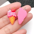 Pink resin strawberry ice cream cone DIY charm with silver ring for jewelry making - Rose Red Strawberry Cone (24549)