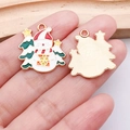 Christmas snowman and tree enamel alloy charm pendant with golden back for jewelry DIY - White Gift Snowman (19568)